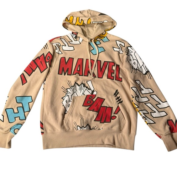 Marvel Comics All Over Print Hoodie BAM POW Retro Comic Sweatshirt Mens M